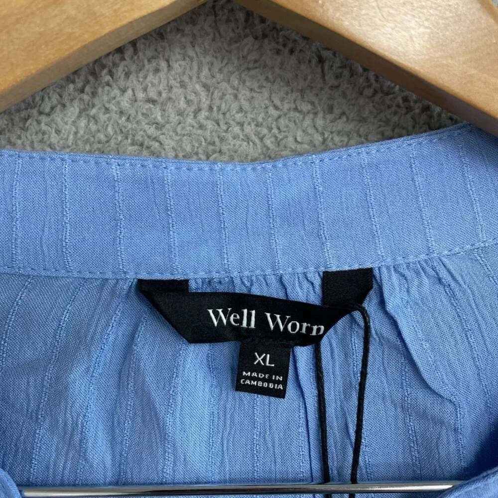 Well Worn Women's XL Blue V-Neck Short Sleeve Top 100% Viscose n1027
